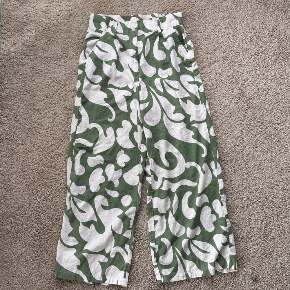 Green and White Patterned Pants